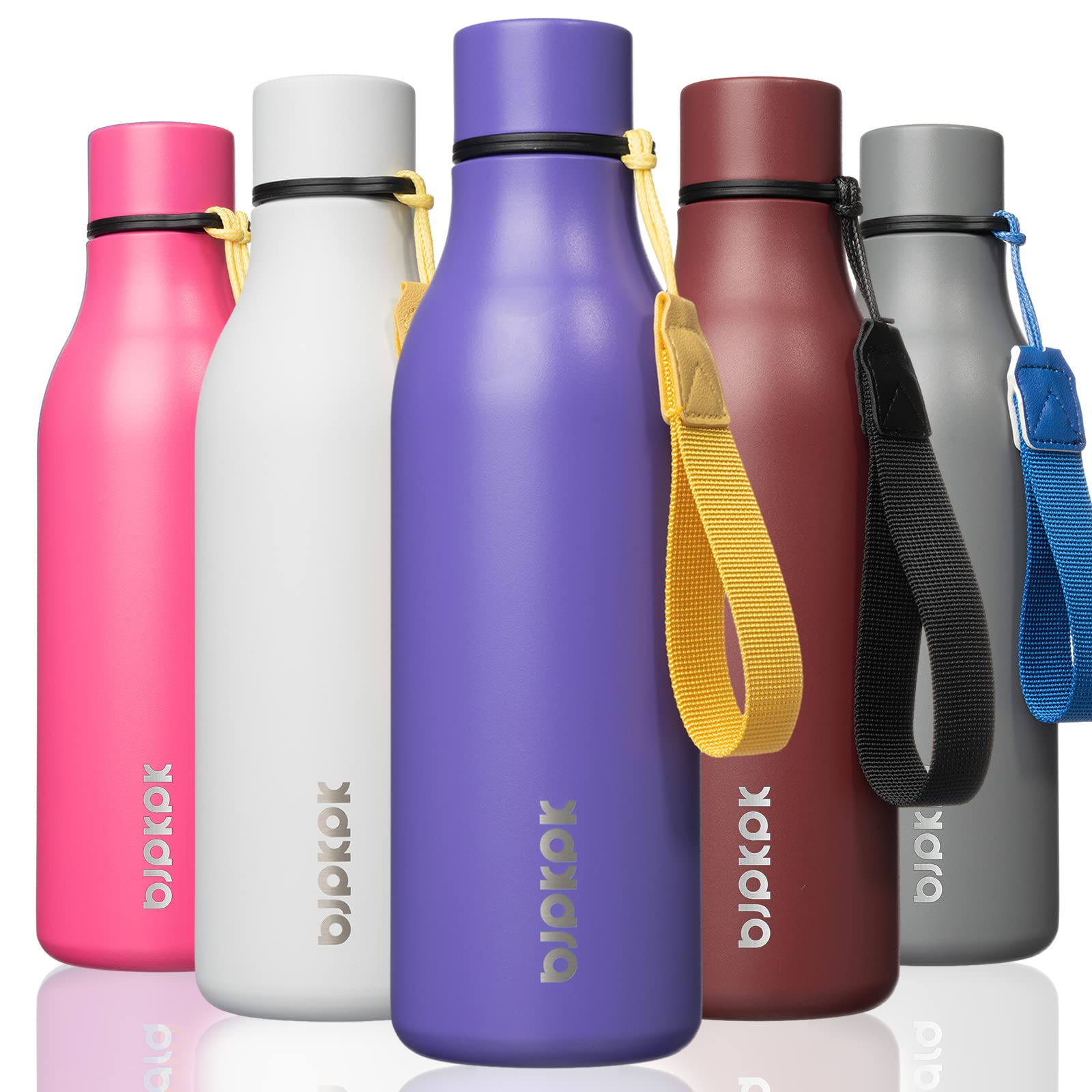 BJPKPK Insulated Water Bottles, 12oz Stainless Steel Metal Water Bottle with Strap, BPA Free Leak Proof Jugs, Mugs, Flasks, Reusable Thermal Flasks for Sports & Travel, Macaron Green