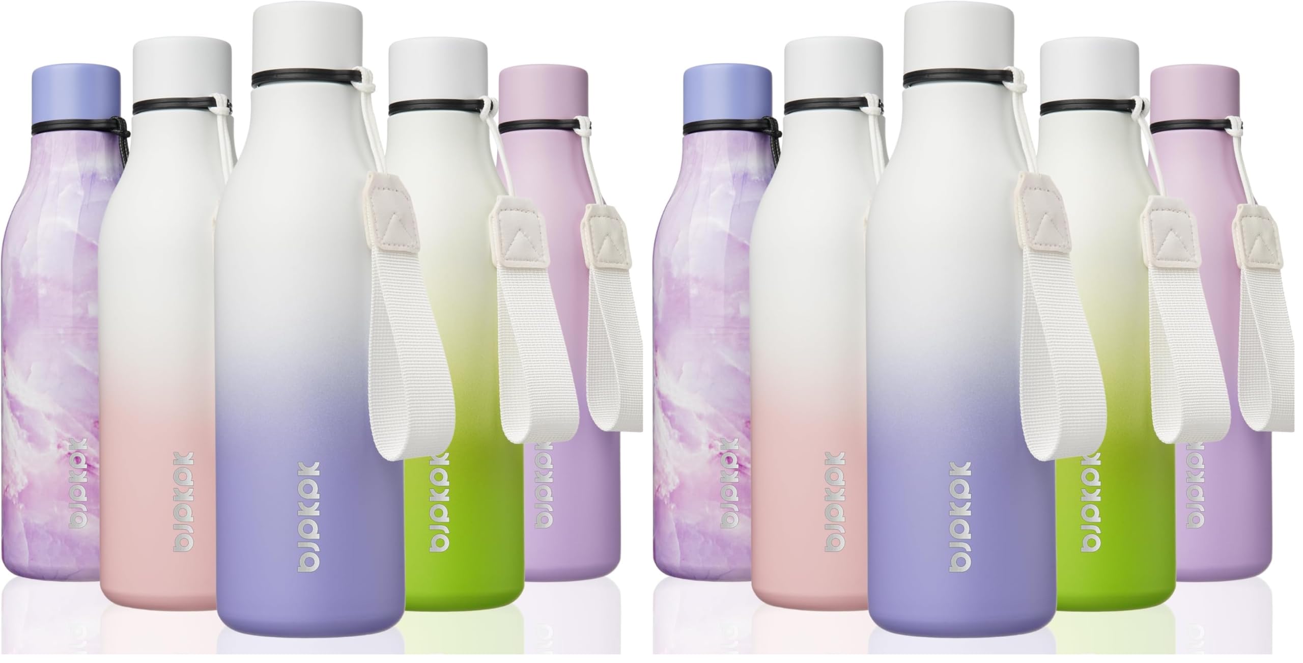 BJPKPK Insulated Water Bottles, 12oz Stainless Steel Metal Water Bottle with Strap, BPA Free Leak Proof Jugs, Mugs, Flasks, Reusable Thermal Flasks for Sports & Travel, Macaron Green