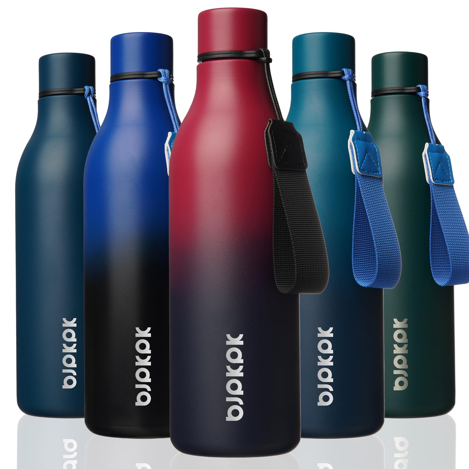 BJPKPK Insulated Water Bottles, 12oz Stainless Steel Metal Water Bottle with Strap, BPA Free Leak Proof Jugs, Mugs, Flasks, Reusable Thermal Flasks for Sports & Travel, Macaron Green