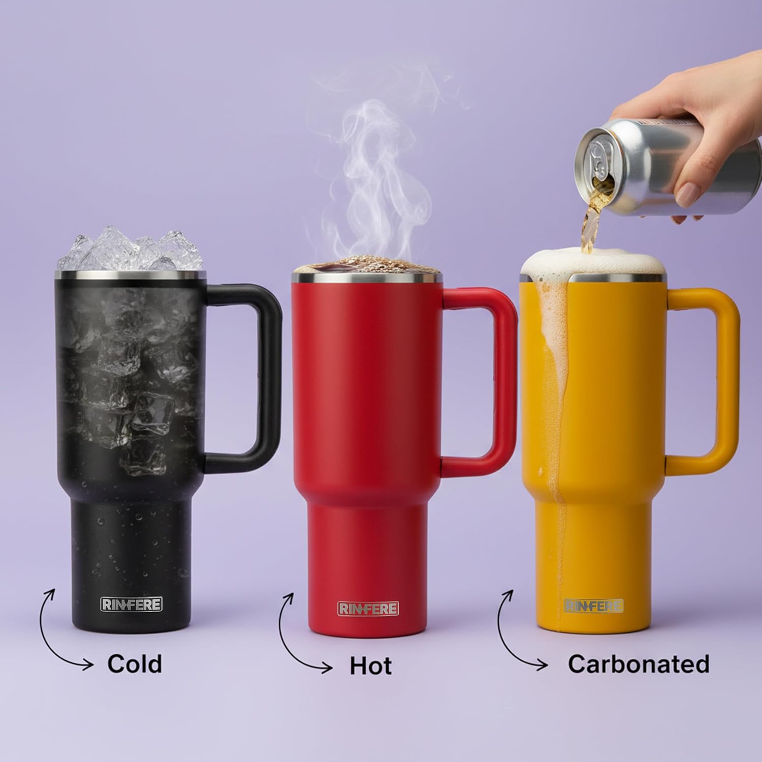 40 Oz Tumbler with Handle, Straw and Slide Lid - 100% Leak Proof, Cup Holder Compatible for Travel - Insulated Stainless Steel Cup (Sand, 4 Pack)