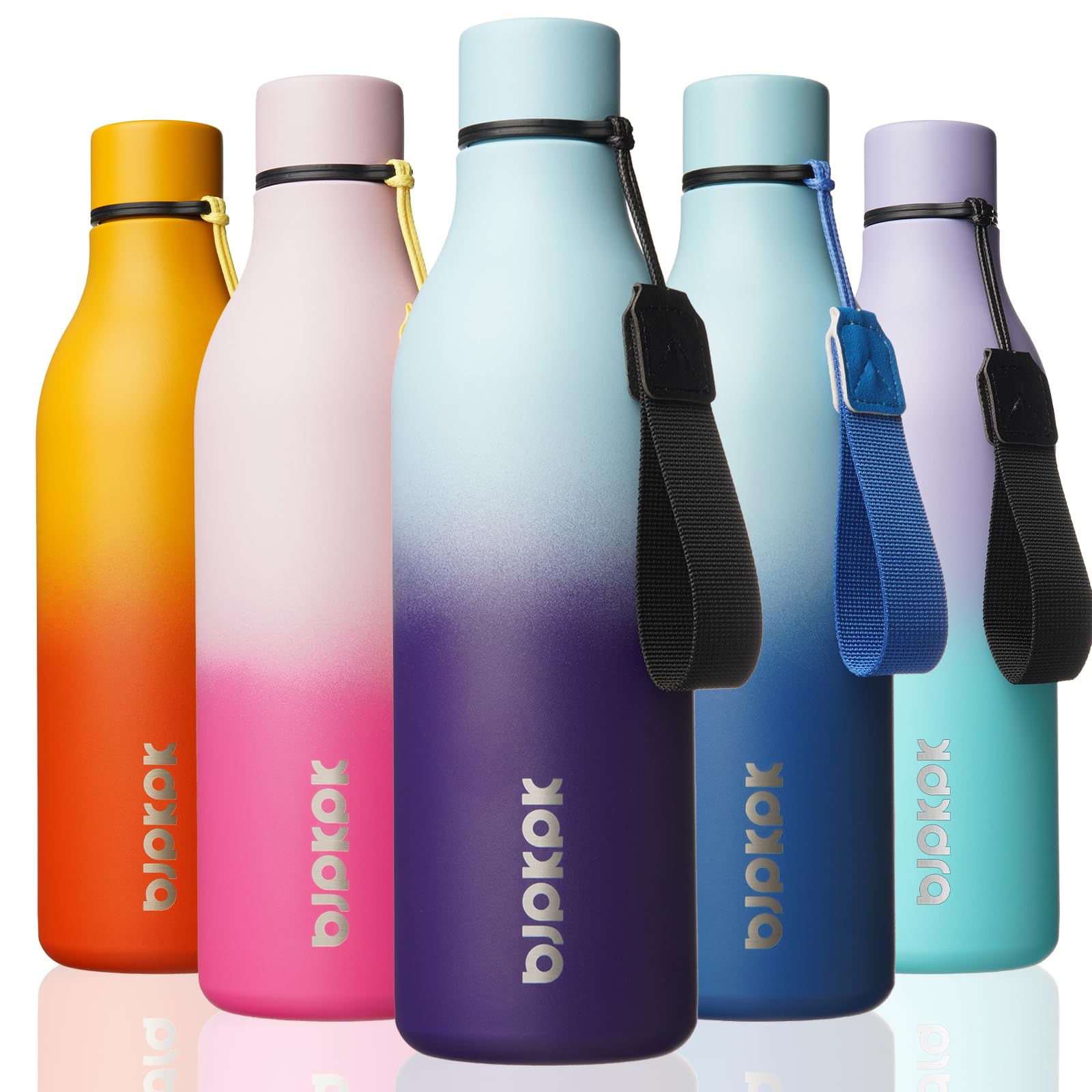 BJPKPK Insulated Water Bottles, 12oz Stainless Steel Metal Water Bottle with Strap, BPA Free Leak Proof Jugs, Mugs, Flasks, Reusable Thermal Flasks for Sports & Travel, Macaron Green