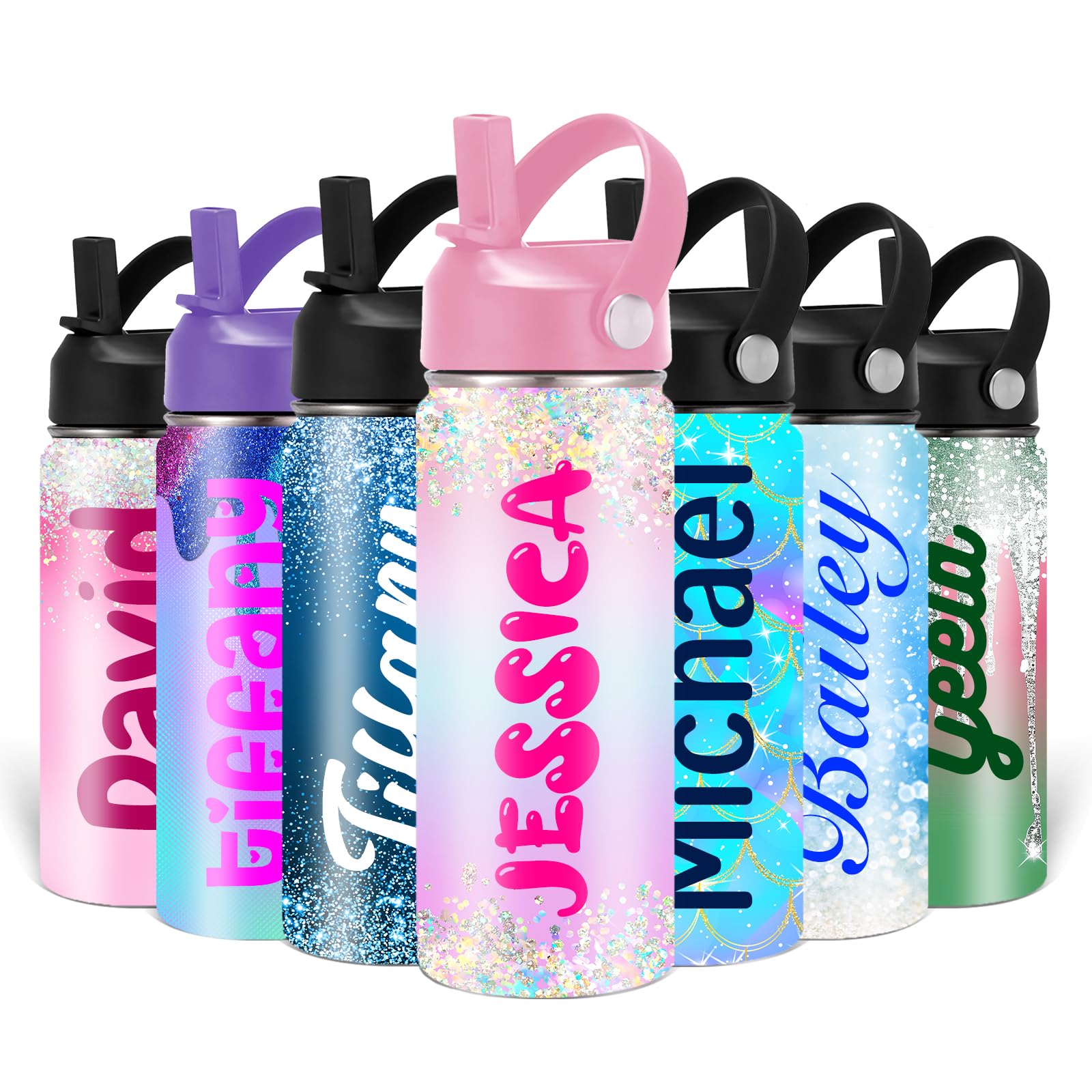 Custom Personalized Water Bottle for Kids Customized Water Bottles with Name Customizable Stainless Steel Insulated Cups 12/16/18/24/32/40 oz for School Girls Boys Toddler