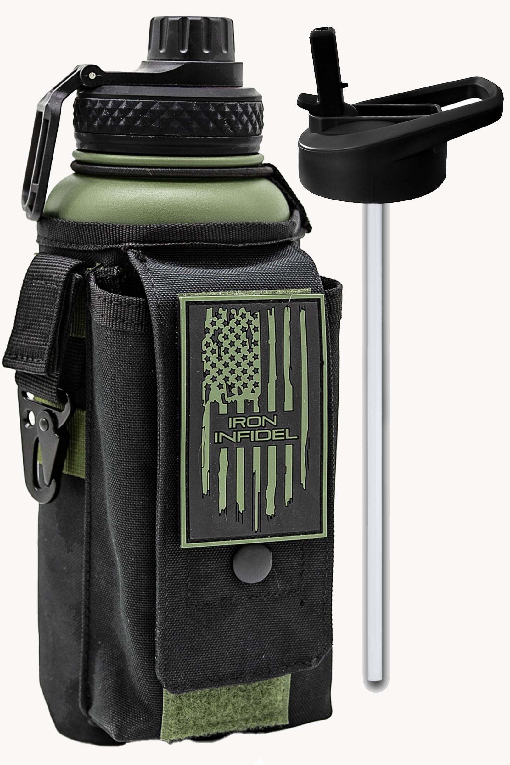 Iron Infidel Battle Bottle - Half Gallon Insulated Water Bottle with Paracord Handle, Large 64 oz Stainless Steel Water Jug with Rugged, Removable Sleeve for Keys, Wallet & Phone (Brown Recluse 2L)