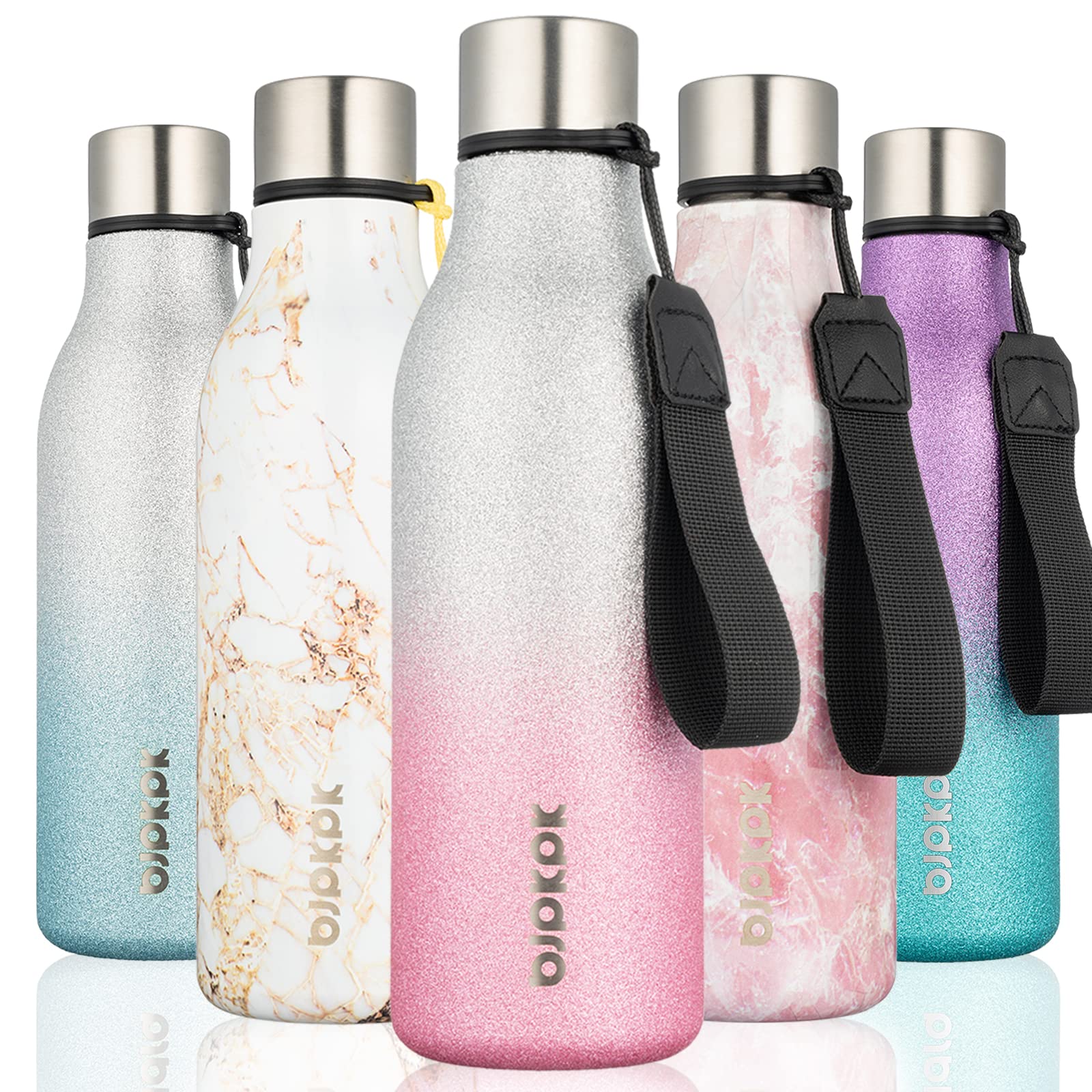 BJPKPK Insulated Water Bottles, 12oz Stainless Steel Metal Water Bottle with Strap, BPA Free Leak Proof Jugs, Mugs, Flasks, Reusable Thermal Flasks for Sports & Travel, Macaron Green