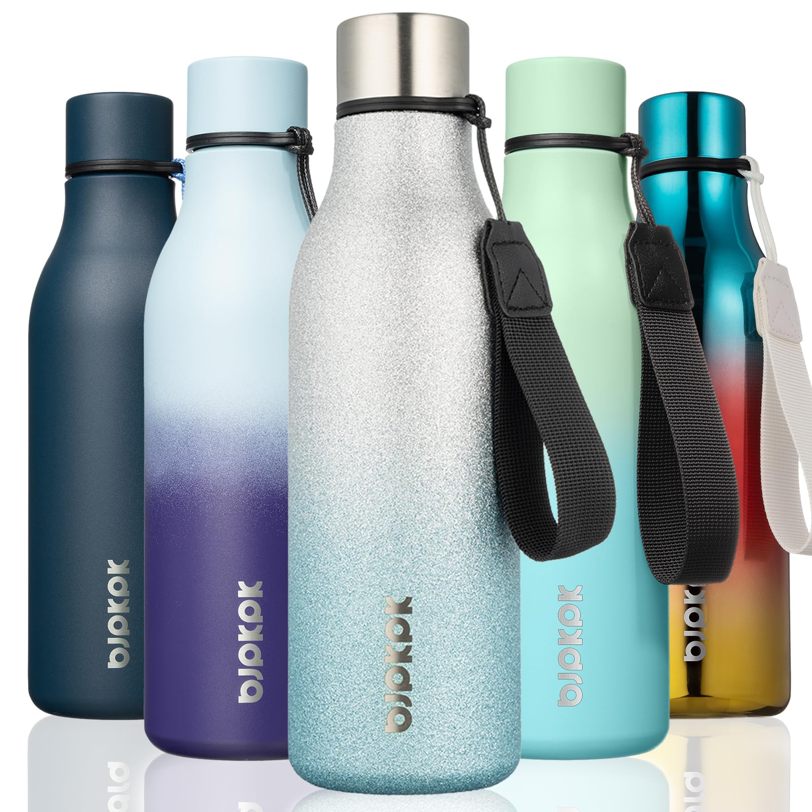 BJPKPK Insulated Water Bottles, 12oz Stainless Steel Metal Water Bottle with Strap, BPA Free Leak Proof Jugs, Mugs, Flasks, Reusable Thermal Flasks for Sports & Travel, Macaron Green