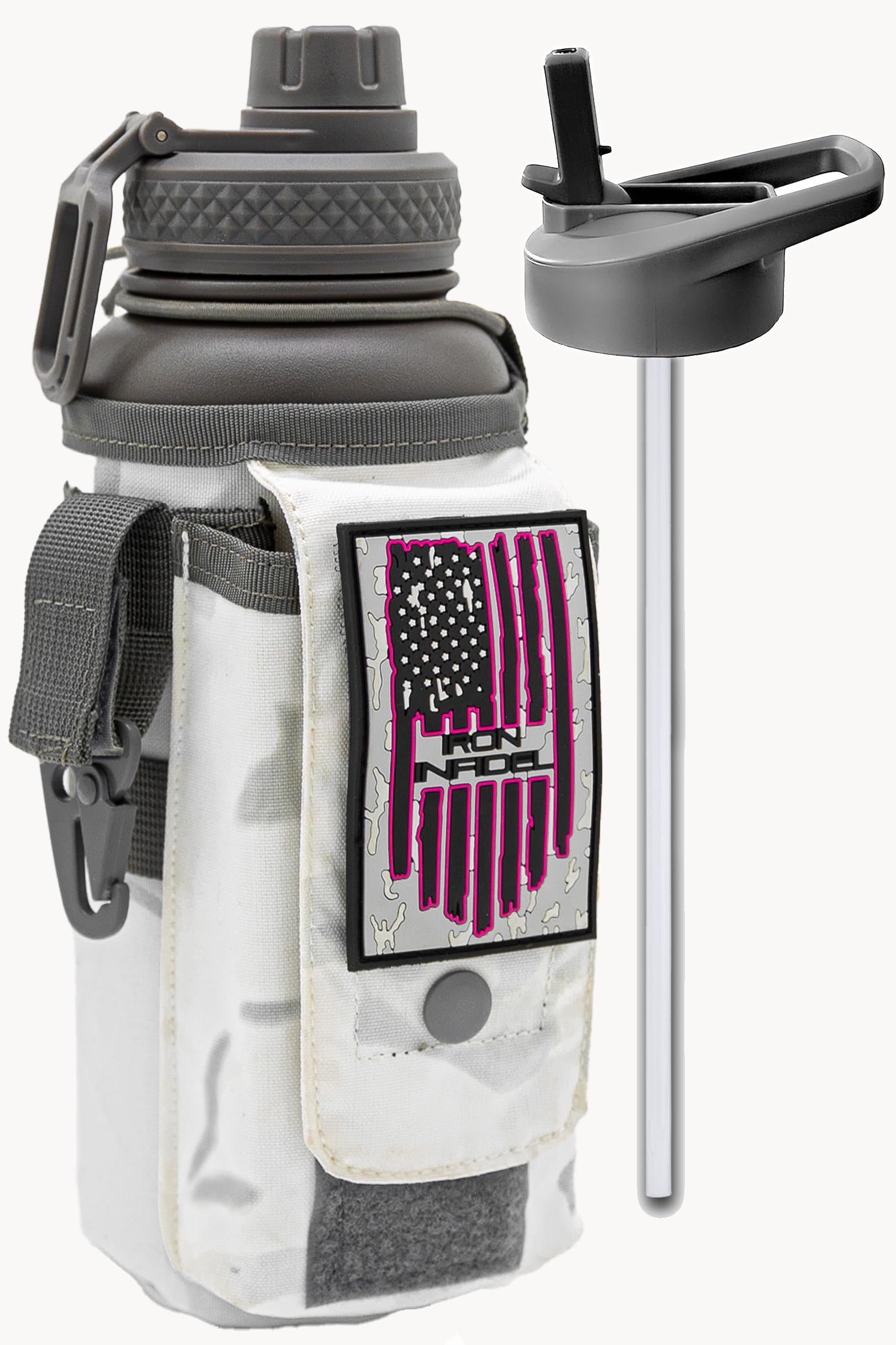 Iron Infidel Battle Bottle - Half Gallon Insulated Water Bottle with Paracord Handle, Large 64 oz Stainless Steel Water Jug with Rugged, Removable Sleeve for Keys, Wallet & Phone (Brown Recluse 2L)