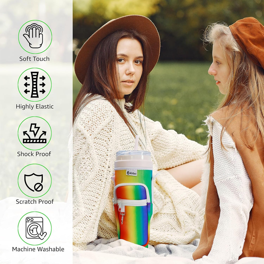 Water Bottle Carrier Bag for Stanley Cup 40 oz - Insulated Neoprene Tumbler Carrier with Phone Pocket - Water Bottle Holder with Strap and Carabiner Compatible with Stanley - Multi